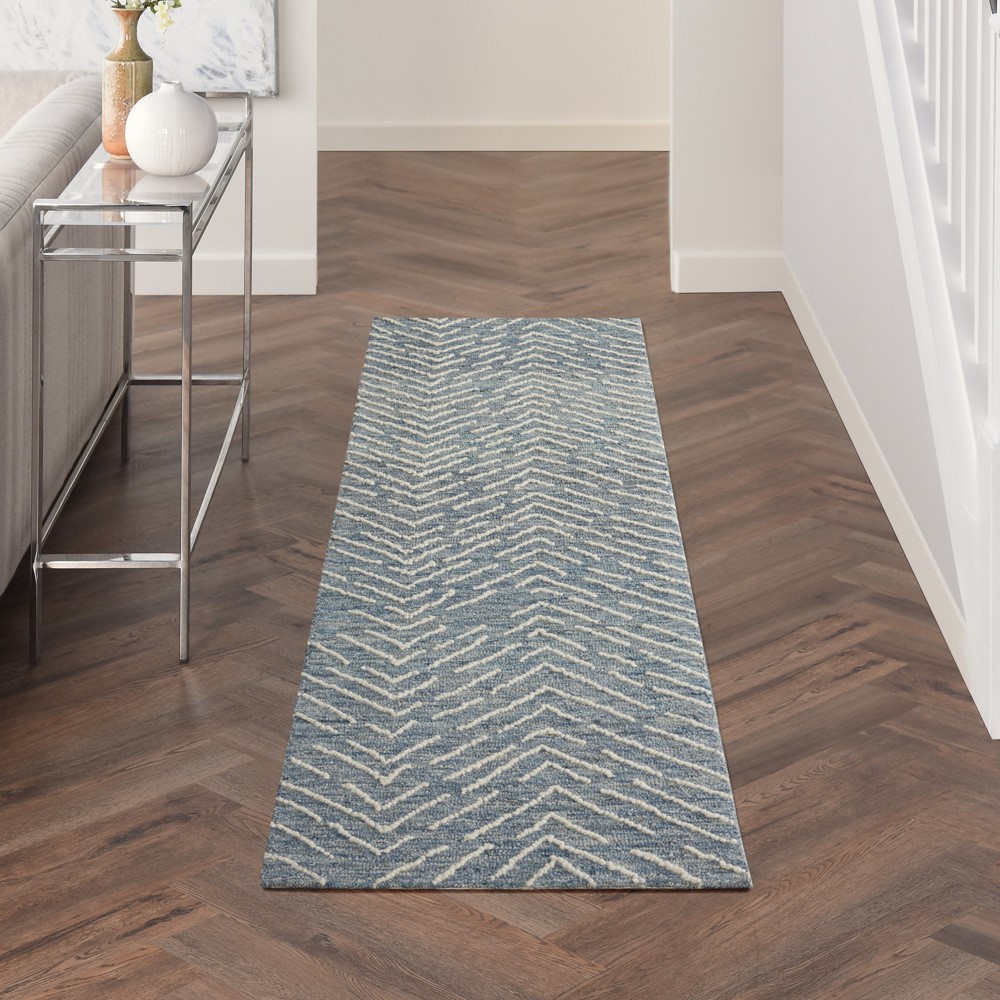 Colorado CLR02 Linear Wool Runner Rug by Nourison in Indigo Ivory